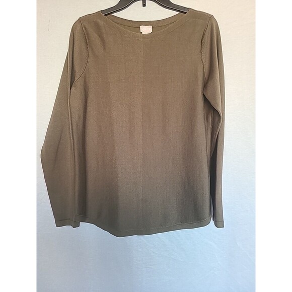Chico's size 1 Pullover Long Sleeve Sweater Deep Olive Y2K - Picture 2 of 10